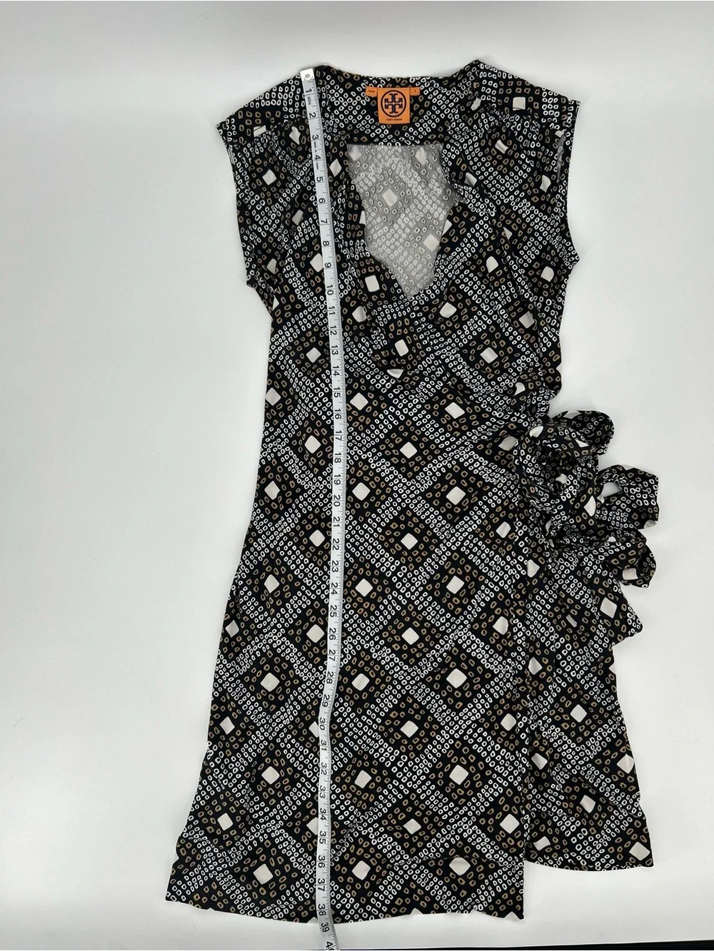 Tory Burch 100% Silk Sleeveless Wrap Dress Geometric EUC Small